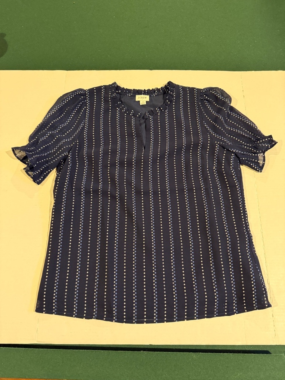 NWT J. Crew Navy and White Vertical Dot-Stripe Short Sleeve Blouse